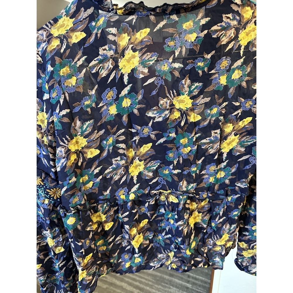 Anthropologie Meadow Rue Top Blue Small Strasser Floral Embroidered Sheer Blouse - Picture 5 of 15